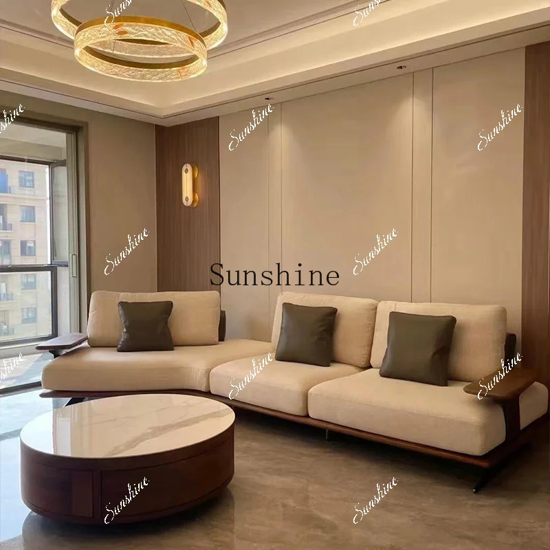 New Chinese-style solid wood living room modern simple light luxury high-end three-person straight-row sofa combination  FT