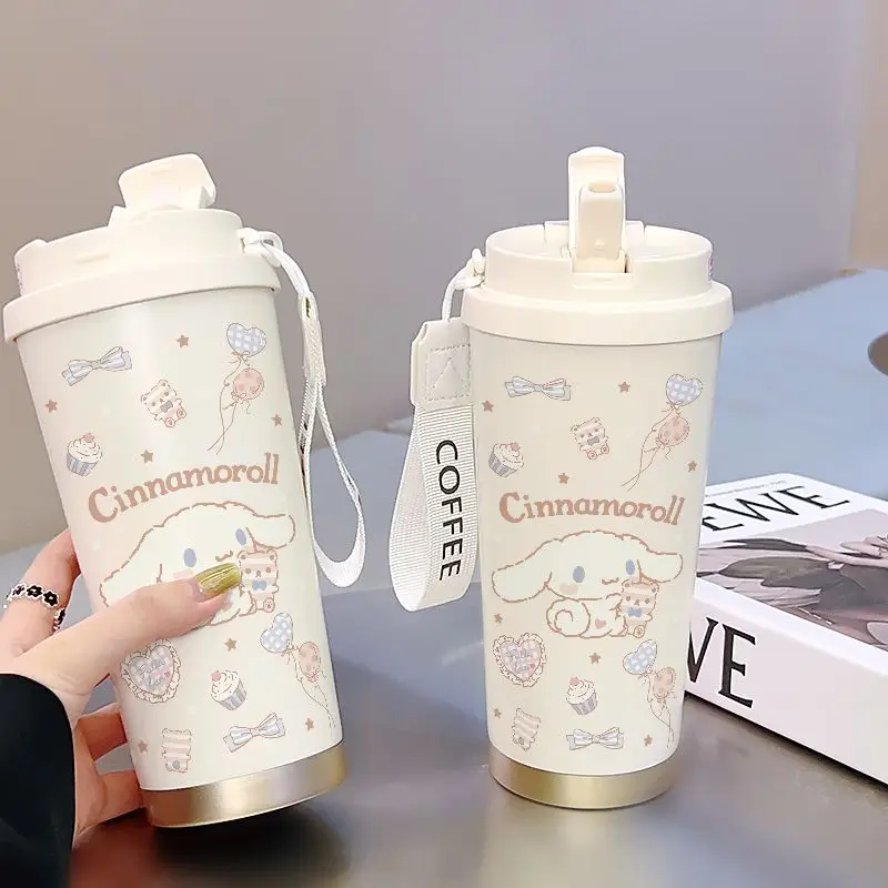 New Arrival Sanrio Laurels Dog 520ml Vacuum Cup Children Environmentally Large-Capacity Water Straw Steel Big Cup Birthday Gifts