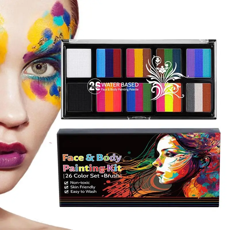 Face and Body Paint 26 Colors Face Paint kit Water soluble human body painting pigments Makeup Face Painting Kit for Halloween