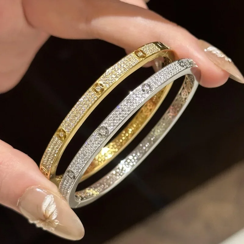 Classic Light Luxury Retro Half Circle Full Diamond Copper coin design Bracelets for women Exquisite Charm bangles Jewelry