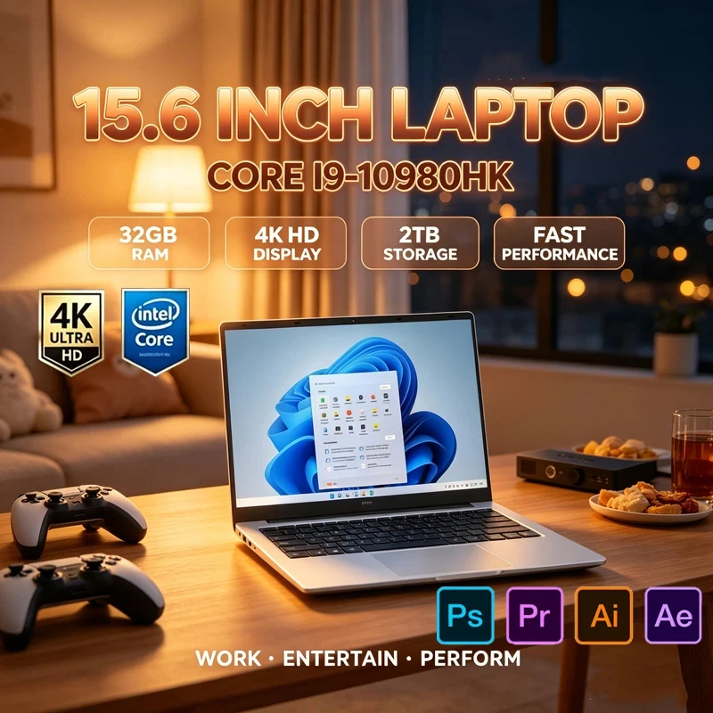 15.6" Gaming Laptop Intel Core I9-10980HK,16GB 2TB SSD,Fingerprint Backlit Keyboard WiFi6 BT5.2 Notebook Office Student Design