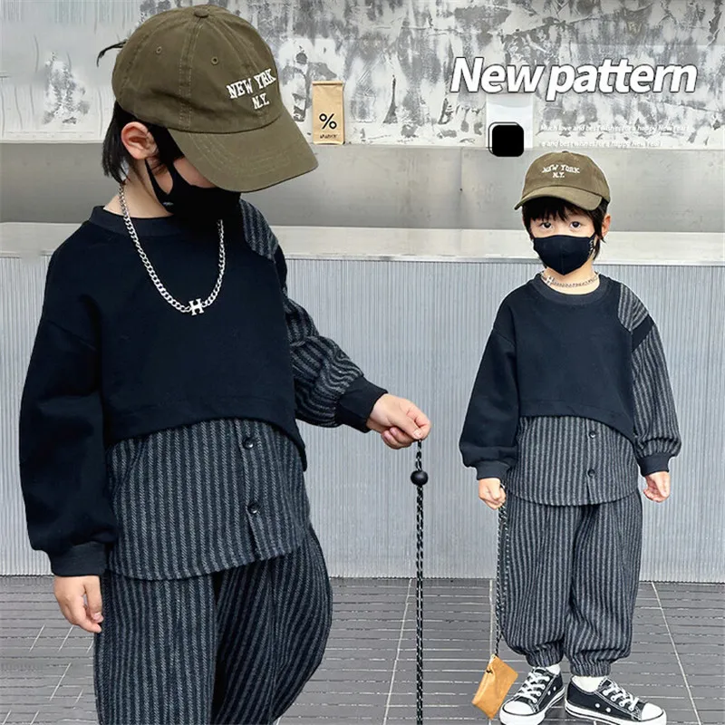 Boys Blouse +Pants Kids Suits Cotton 2PCS/Set 2024 Stripe Spring Autumn Cotton Sportswear Suit Tracksuits Outfits Children Cloth