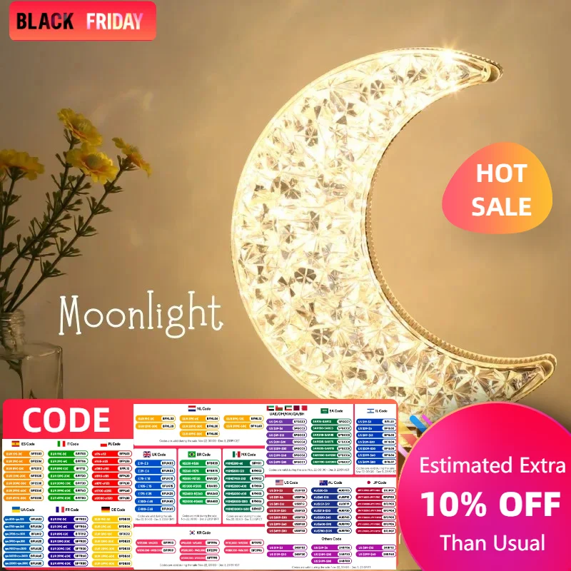 Bedroom Crystal Touch Dimming Night Light Girls Room Home Decor Aesthetics USB Bedside LED Ambient Table 3d Moon Lamp