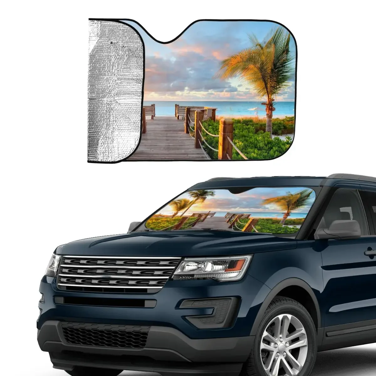 Sea Beach Scenery Awesome Sunshade Windscreen 70x130cm Beauty Aluminium Foil Sun Visor Sunscreen Curtain