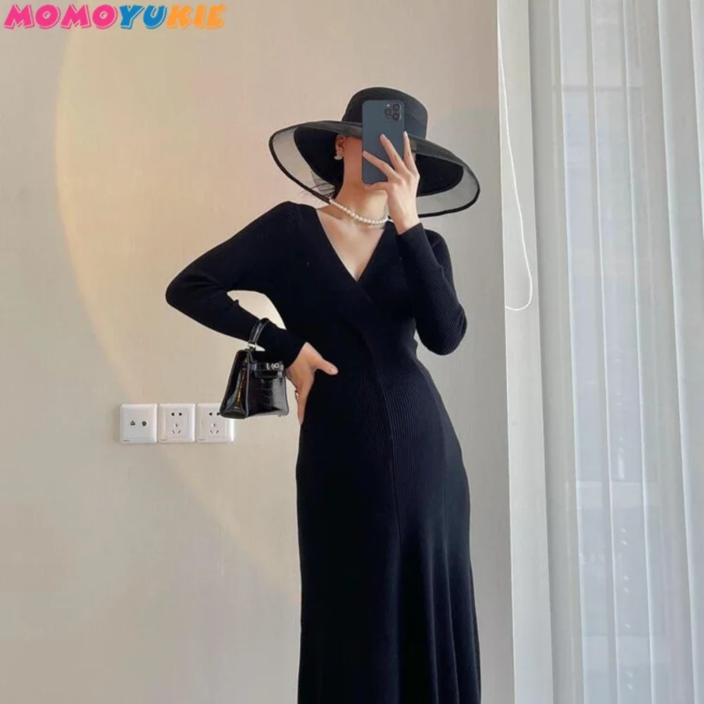 Fall Elegant Pregnancy Sweaters Dress Maternity Dress Warm Autumn Winter Knitted Sweater Dress Clothes for Pregnant Women