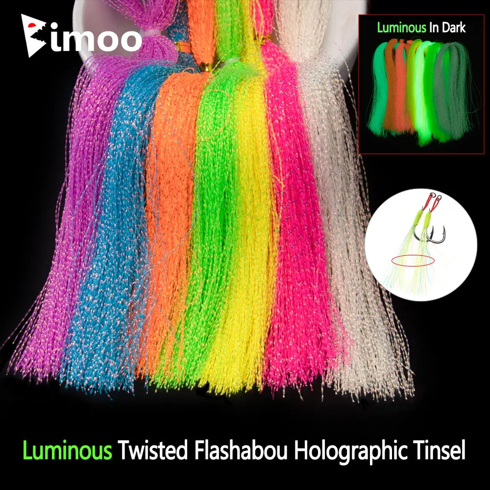 Bimoo 1pack Luminous Twisted Flashabou Holographic Tinsel Crystal Flash Strands For Jig Hook Lure Sabiki Rigs Making Material