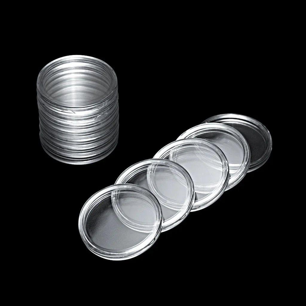 60Pcs Transparent Coin Capsules with Black Foam Gaskets and Organizer Box for 21mm/26mm/31mm/36mm/41mm Coins Collection Supplies