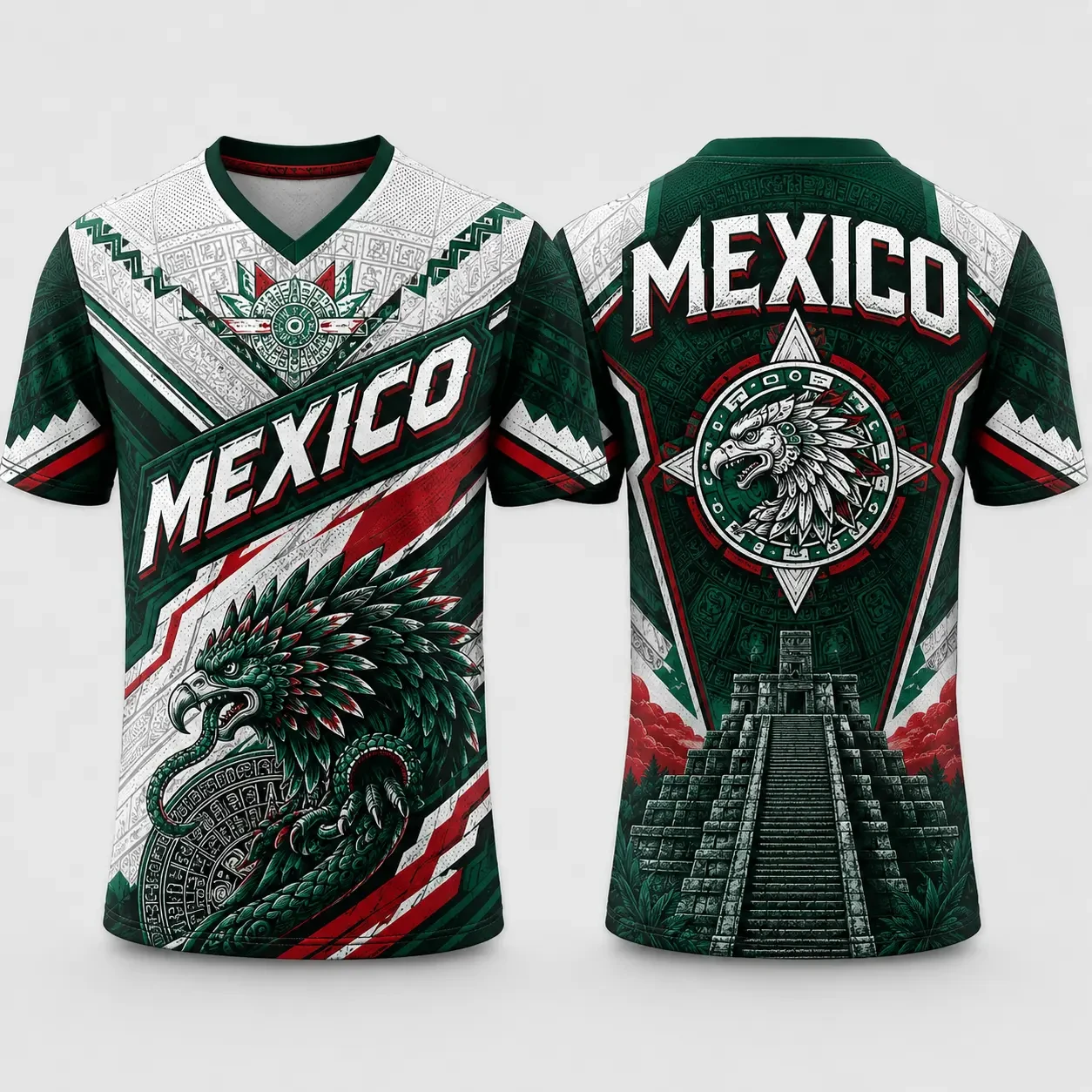 Mexico Soccer Fan Jersey Men's Short-Sleeve V-Neck T-Shirt Unisex Aztec Eagle Graphic Breathable Mesh Fabric Casual Kids  Top