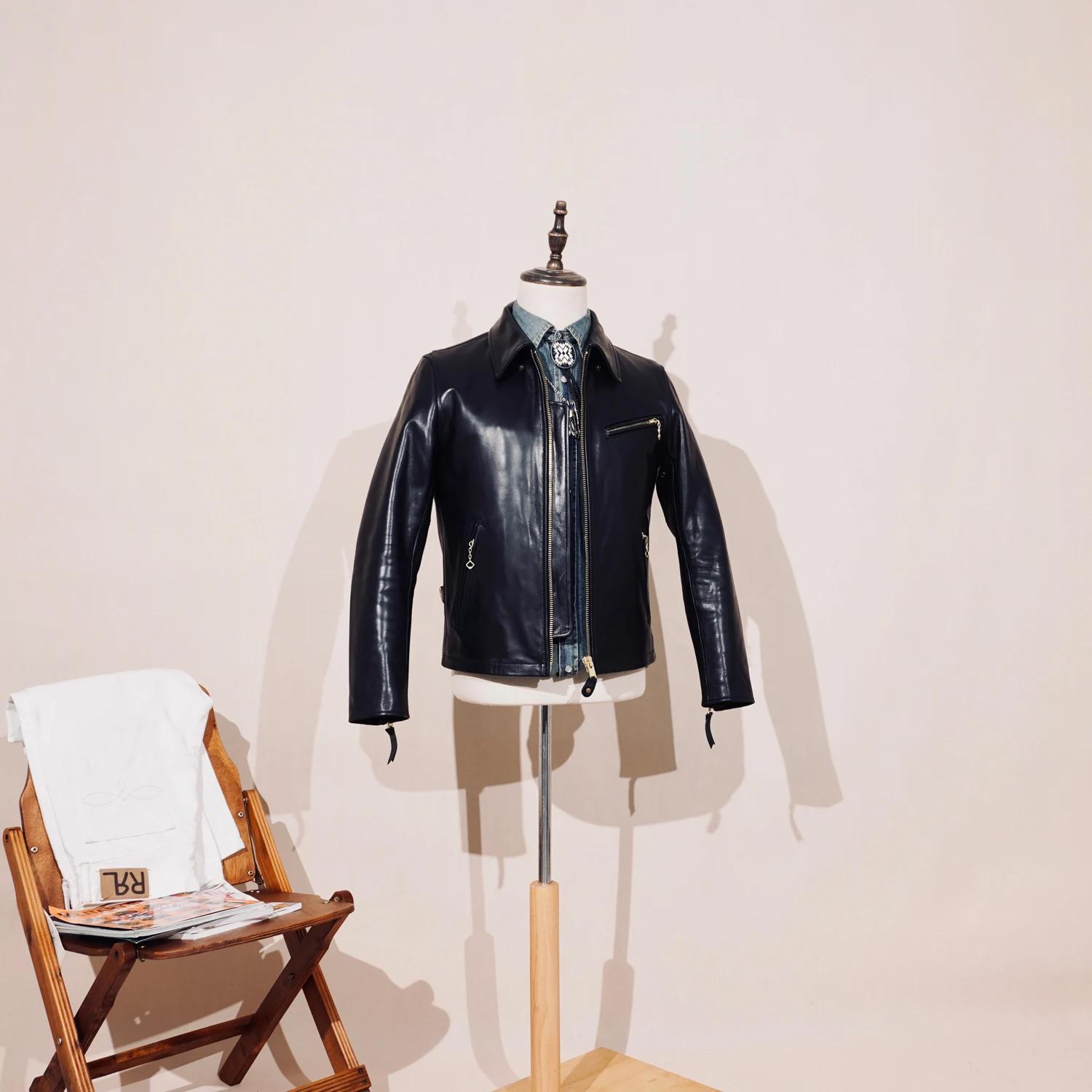 

Tailor Brando Scho*t 689H Classic 1930s Full-Grain Vegetable-Tanned Horsehide Men's Genuine Leather Motorcycle Jacket