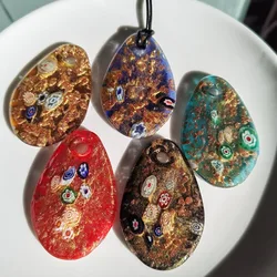 1PCS Green Blue Droplet Ellipse Glass Muran Crystal Flower Pendant Necklace For Women Floral Swirl Lampwork Cheap Item Jewelry