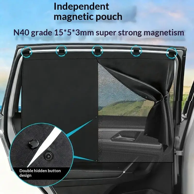 Universal Double Magnetic Layered Car Sunshade: Window Shade Curtain Sun Cover UV Protection Mesh