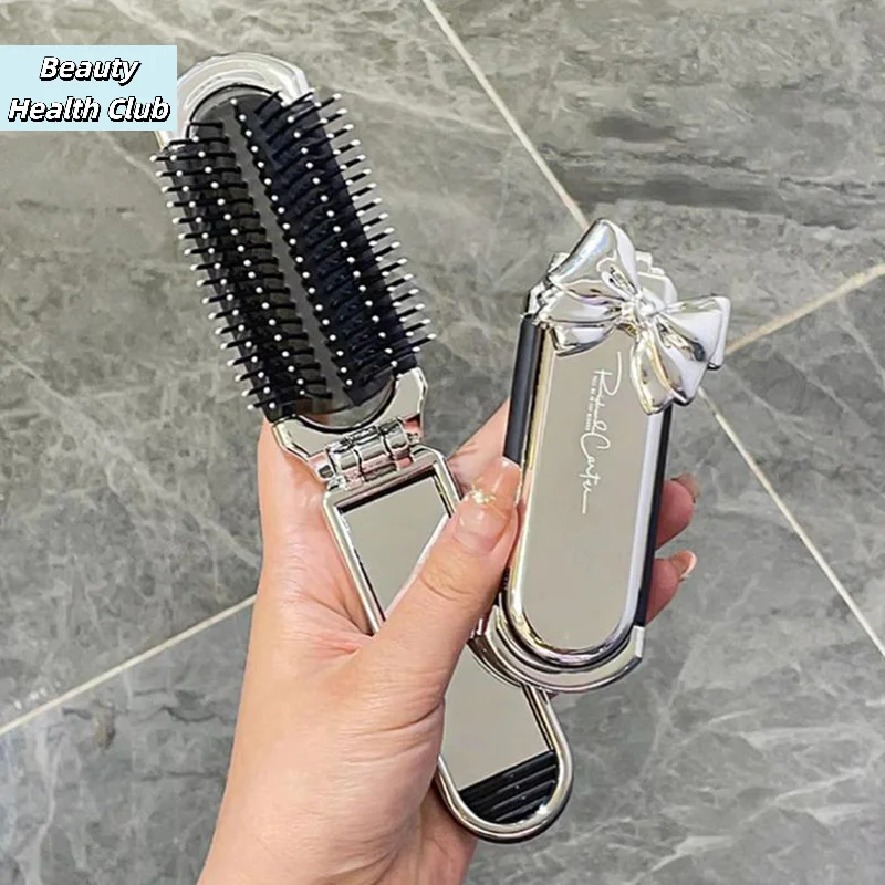 【1PC Folding Mini Pocket Hair Comb With Mirror Portable Massage Comb Brush For Salon Travel Outdoor Makeup Styling Tools】