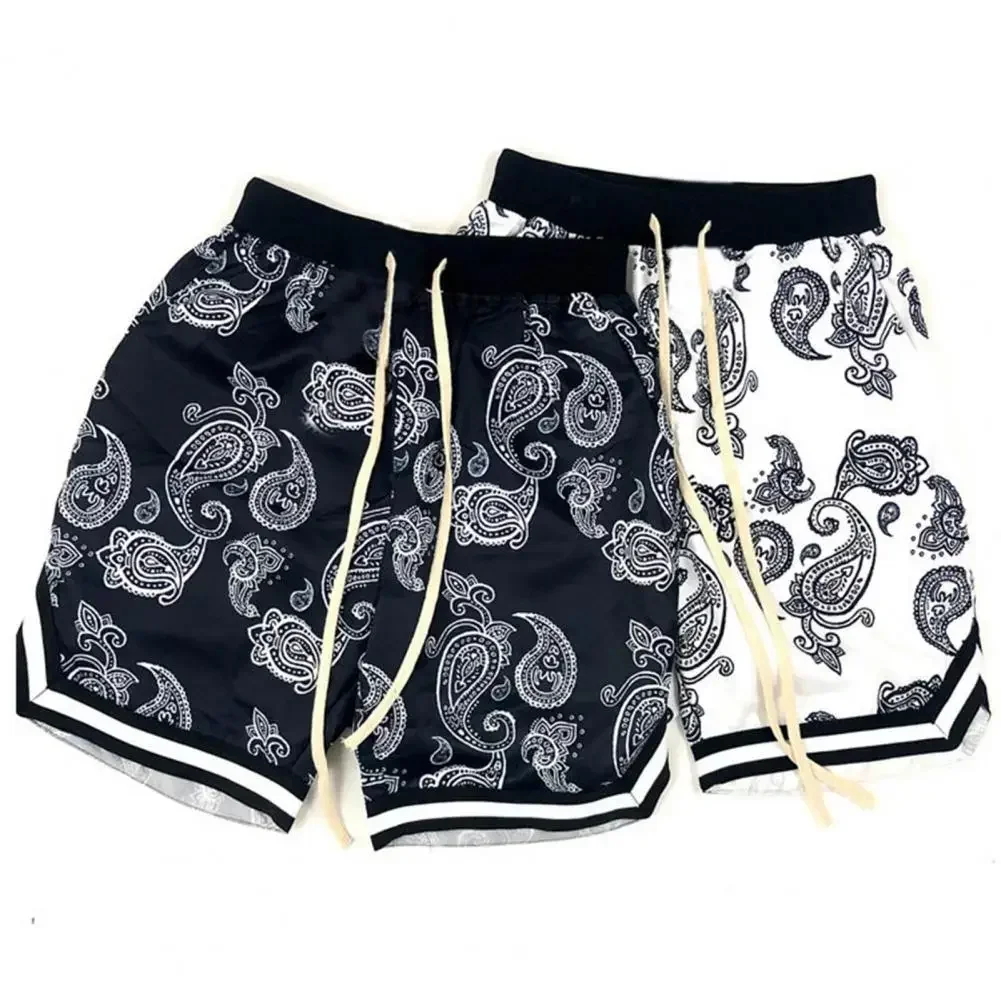 Men New Cashew Flower Shorts Trendy Hip-hop Loose Casual Outdoor Basketball Sport Summer Lace-up Elastic Waist Short Pant