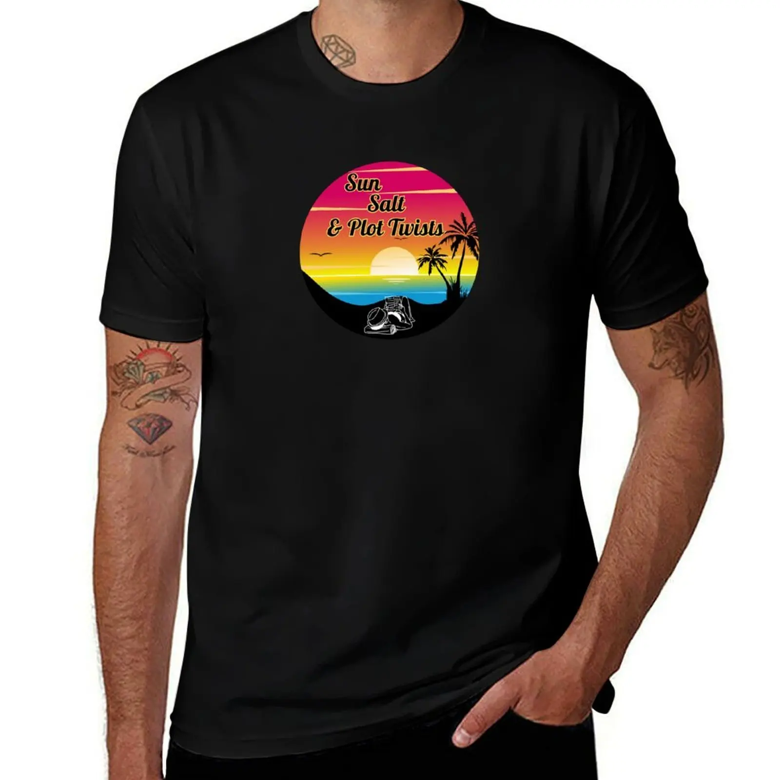 

Sun Salt And Plot Twists Beach Reading Vacation Book T-Shirt quick-drying street wear anime mens designer t shirt