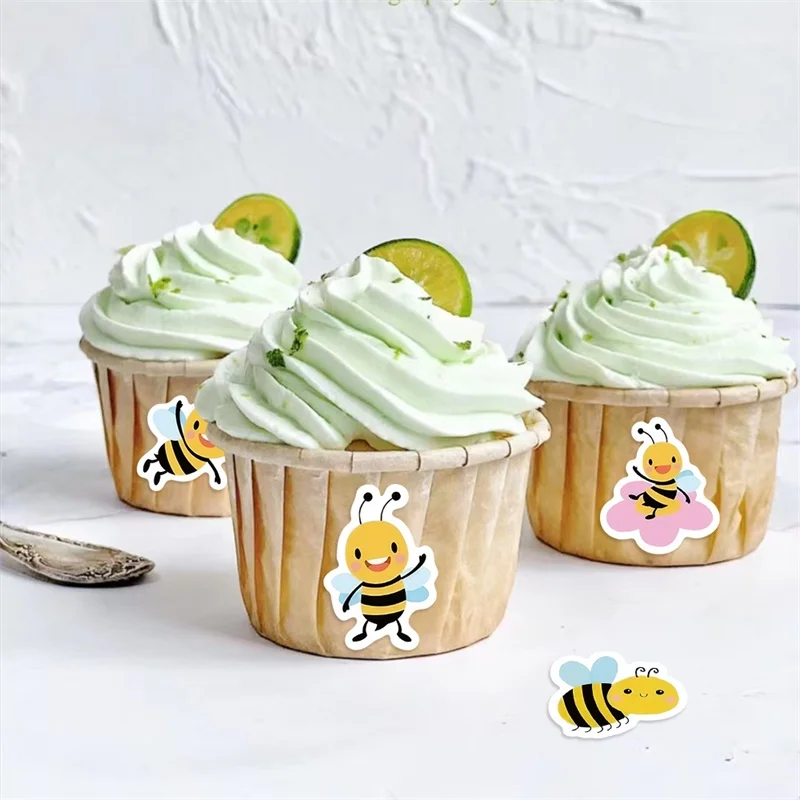 100PCS Kawaii Bee Sticky Paper Labels Thank You Sticker DIY Sealing Decoration Scrapbooking Hand Accounting Supplies