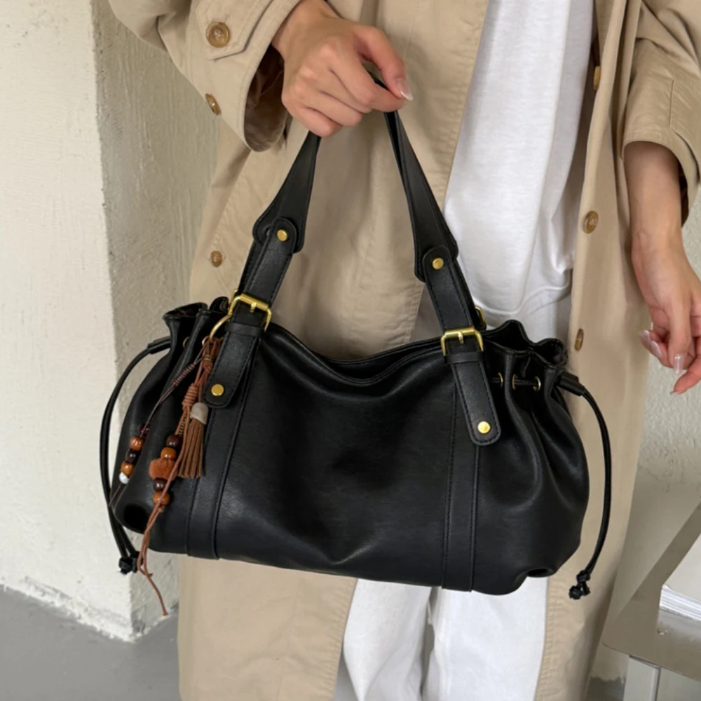 Korean Style Pleated Solid Color Shoulder Bag High Grade Pu Leather Large Capacity Messenger Bags Commute All-Match Handbags