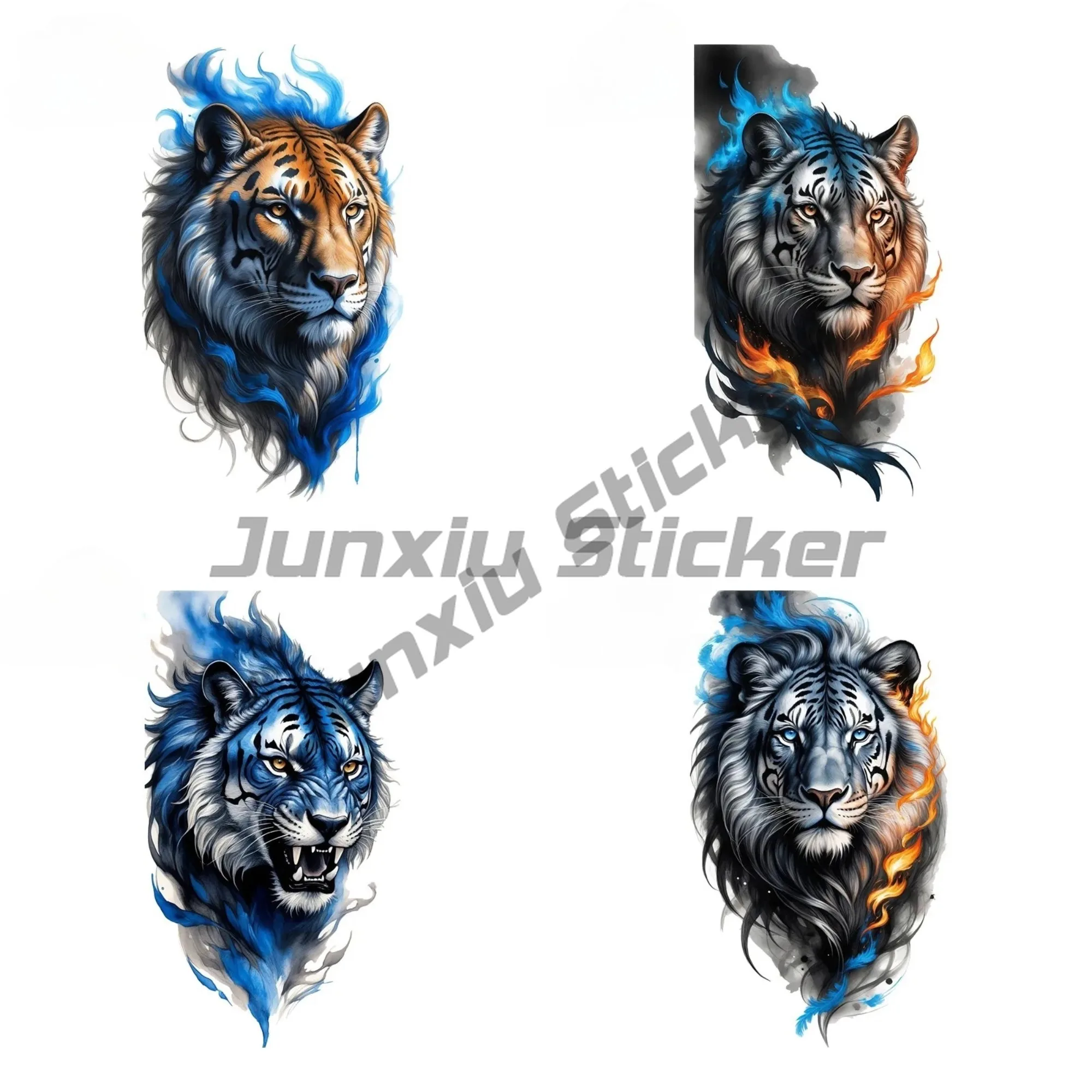 

Blue Flame Tiger Head Car Sticker Personality Scratch-Proof Waterproof Helmet Scooter Vinyl Decal Fashion Car Styling