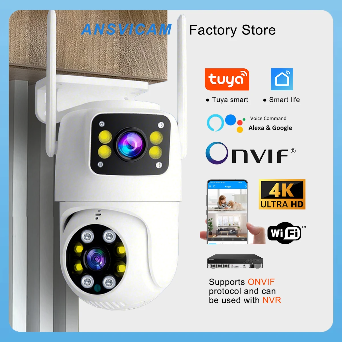 �y�Z�[�����z4K 8MP Tuya �X�}�[�gWiFi IP�J�����AOnvif NVR�Ή��A�f���A�������YPTZ���O�J�����AAI�����ǐՁA�i�C�g�r�W�����AIP66�h��