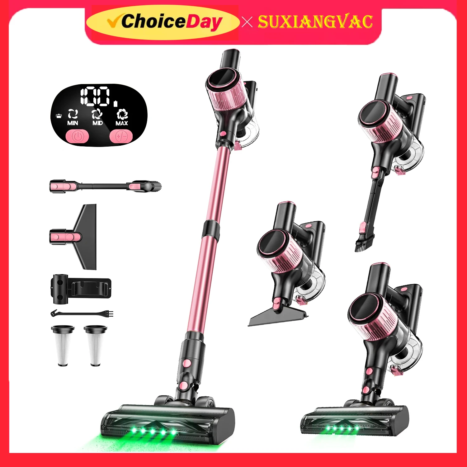 Cordless Vacuum Cleaner, 8 in 1 40Kpa Powerful Suction, LED Display, 3 Suction Modes, 45Mins Lightweight Vacuum Cleaner for Home