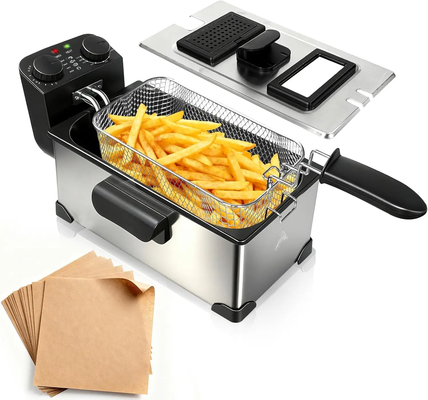 

1600W 3L Electric Deep Fryer with Timer & Temperature Control, Stainless Steel Home Fryer Pot