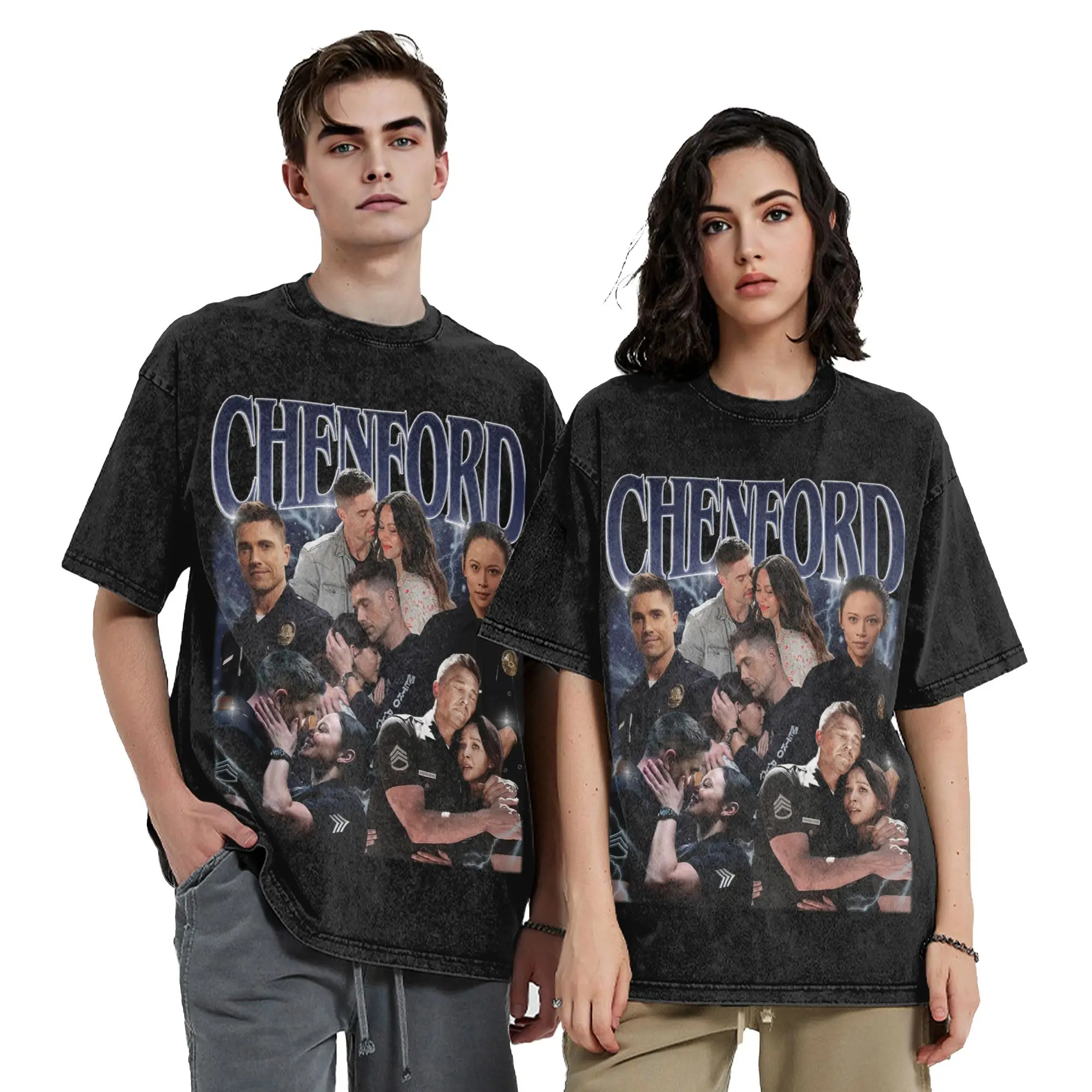Chenford Tim and Lucy Full Love Story the Rookie T Shirts Hip Hop Washed Street T-Shirts tv show for Men Streetwear Tee Shirt