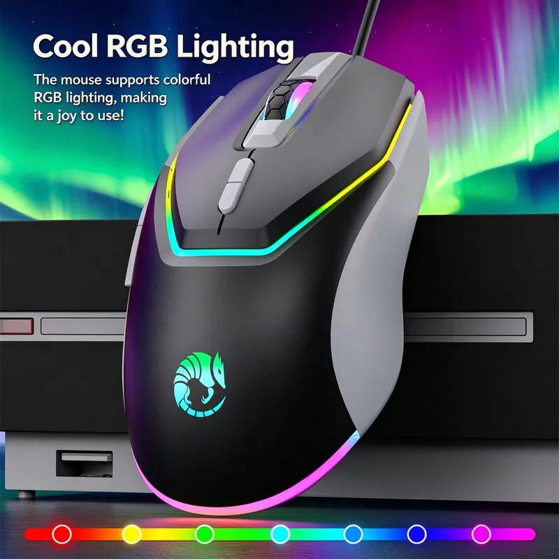 Wired Gaming Mouse Anti Slip Transparent Rollers Adjustable DPI RGB Backlit Ergonomic Mice For Laptop PC Gamer Office Game Use