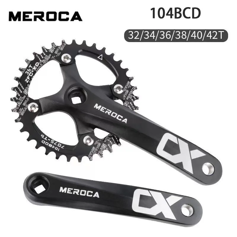 MEROCA Bicycle Crank Chainwheel 104BCD Bike Crankset Aluminum Alloy with Bottom Square Hole 170mm Crank 32/34/36/38/40/42T Plate