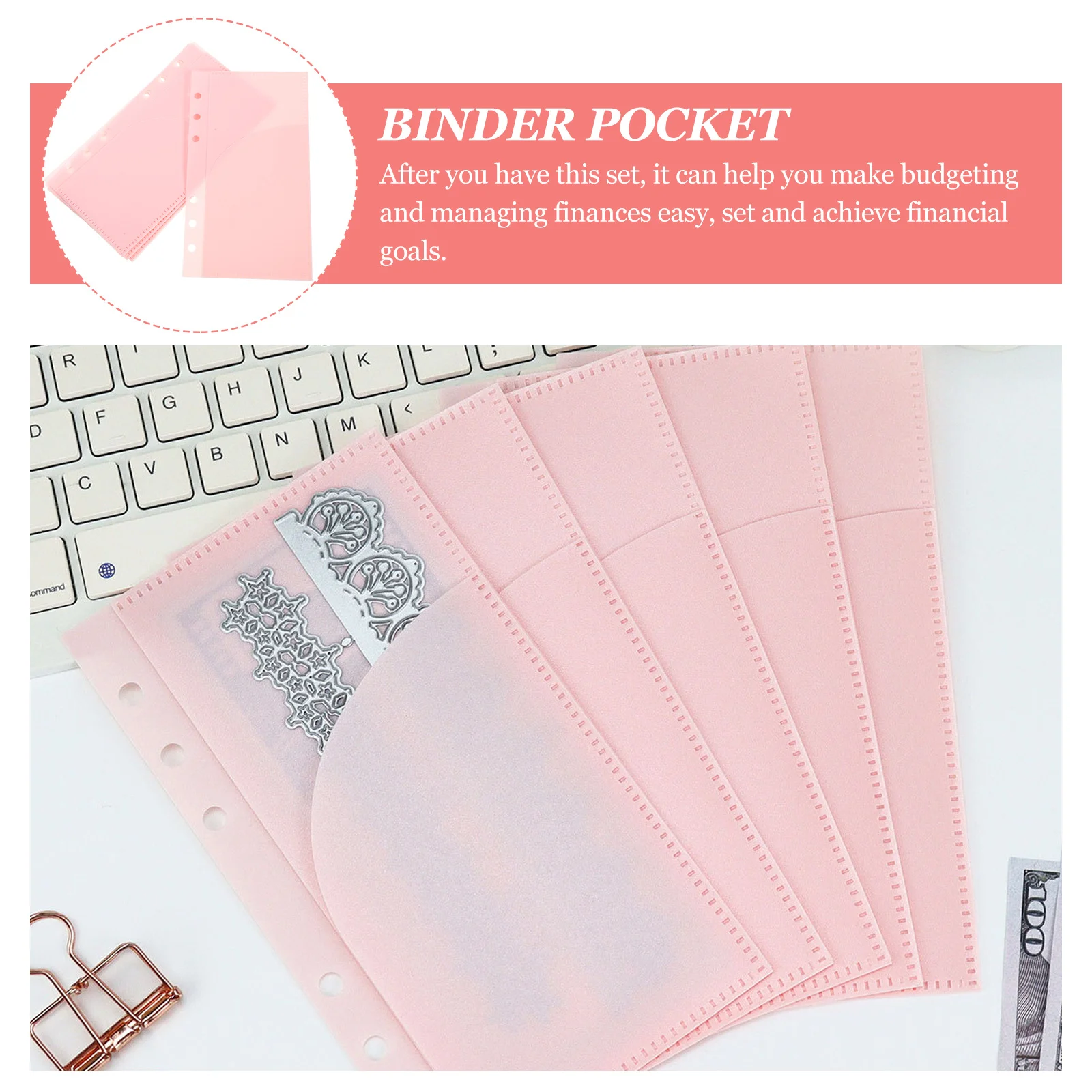 

5pcs Replaceable Budget Binder Inserts Sturdy Portable Loose Leaf Pockets For Cash Envelopes Budget Book Organizer Multi-Use