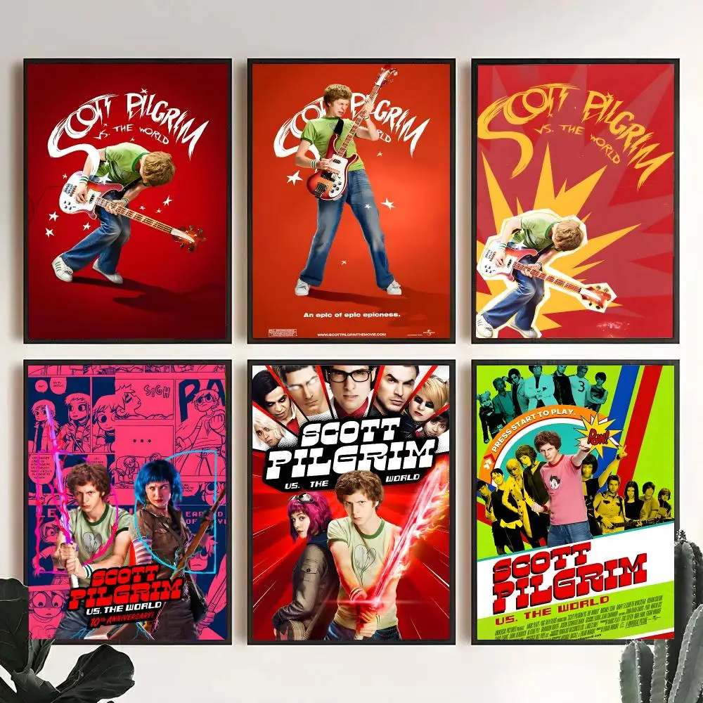 S-Scott P-Pilgrim Vs The World The Game Poster Decorative Wall Art Stickers Mural For Home Living Room Hallway Decor Gift