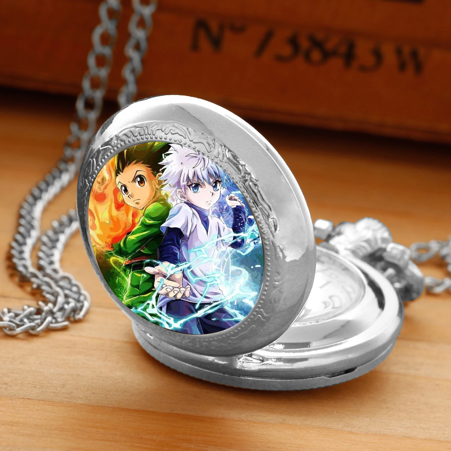 موضة الفضة الفولاذ المقاوم للصدأ هنتر X هنتر كيلوا Zoldyck ساعة جيب كوارتز قلادة المرأة مجوهرات سلسلة بدلاية