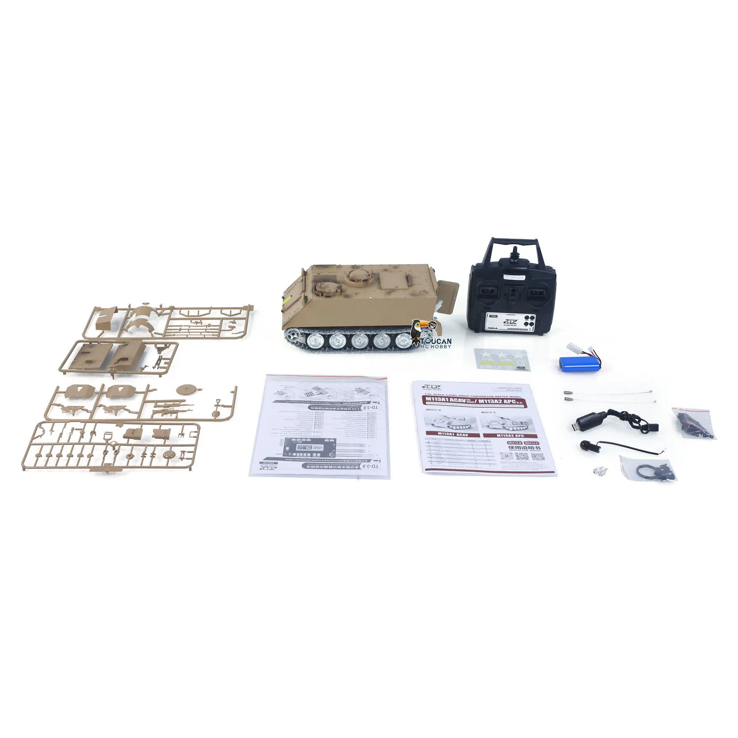 

RC Tank TD 1/16 M2412-B M113A1 ACAV 360 Turret Rotation Infrared Metal Wheels Gearbox Smoke Unit Radio Control Military Panzer