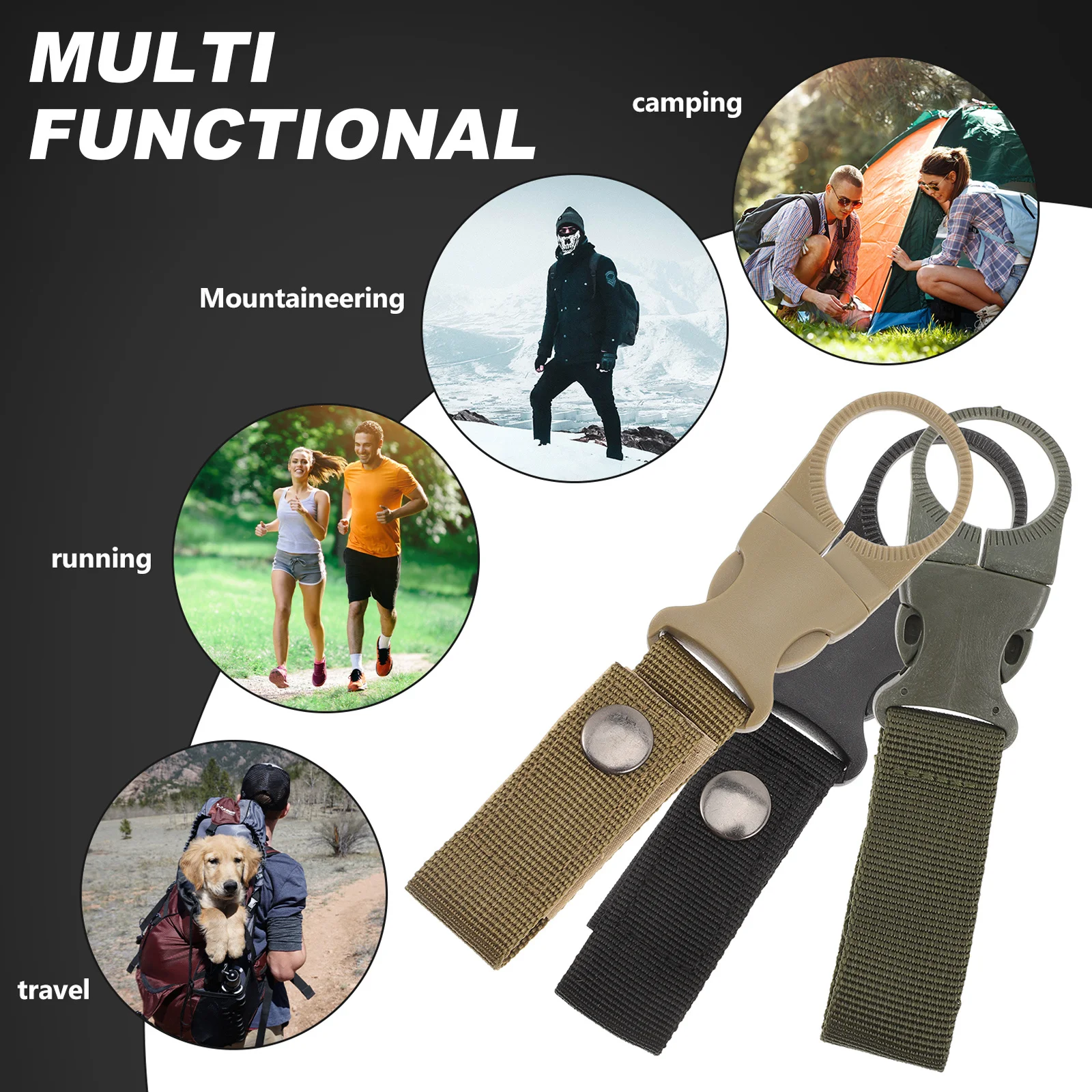 

6pcs Water Bottle Buckle Portable Outdoor Carabiner For Camping Hiking Keys Storage Bottle Carrier Nylon Kettle Clip Hanging