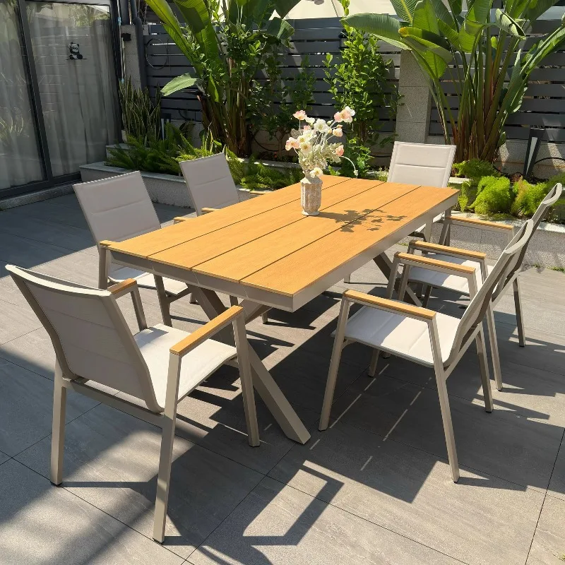 

Outdoor plastic wood tables and chairs,garden villa, double-layer Teslin mesh cloth,cotton-padded,waterproof and sun protection