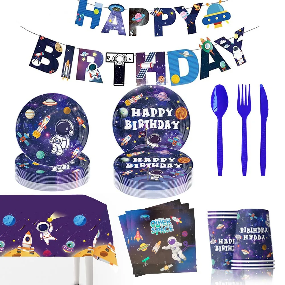 

Space astronaut Theme Kilds Birthday Decorations Disposable Tableware Paper plate Napkin Bolloon For Baby Shower Party Supplies