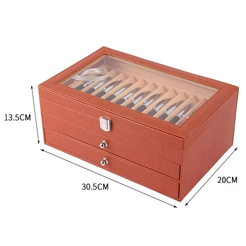 TEXU 36 فتحات قلم خشبي عرض صندوق تخزين فاخر 3 طبقة بولي Pen حافظة أقلام زجاجية نافذة نافورة حافظة أقلام جمع المنظم #6