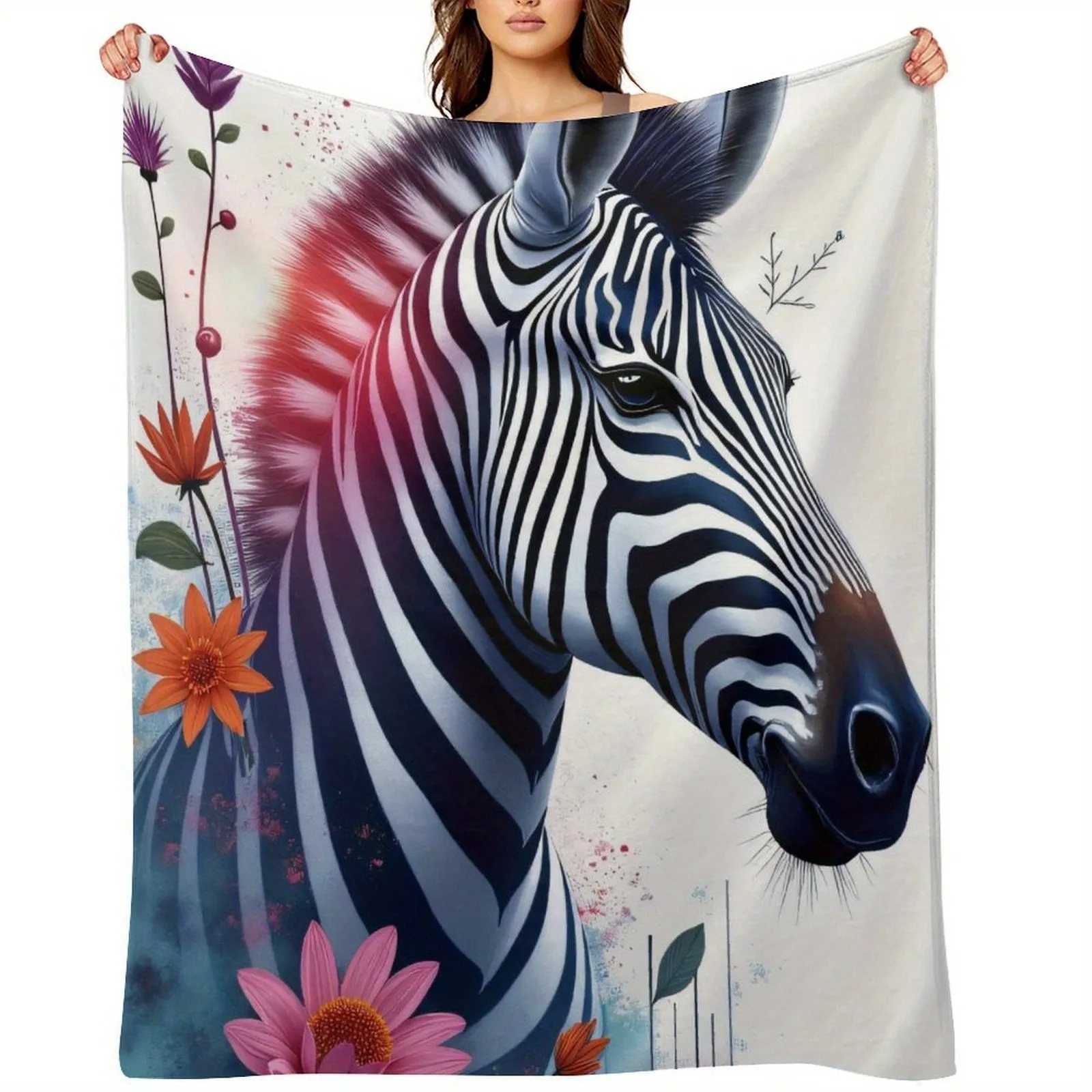 Zebra-striped floral pattern Flannel printed blanket suitable for all seasons suitable for living room office sofa and travel