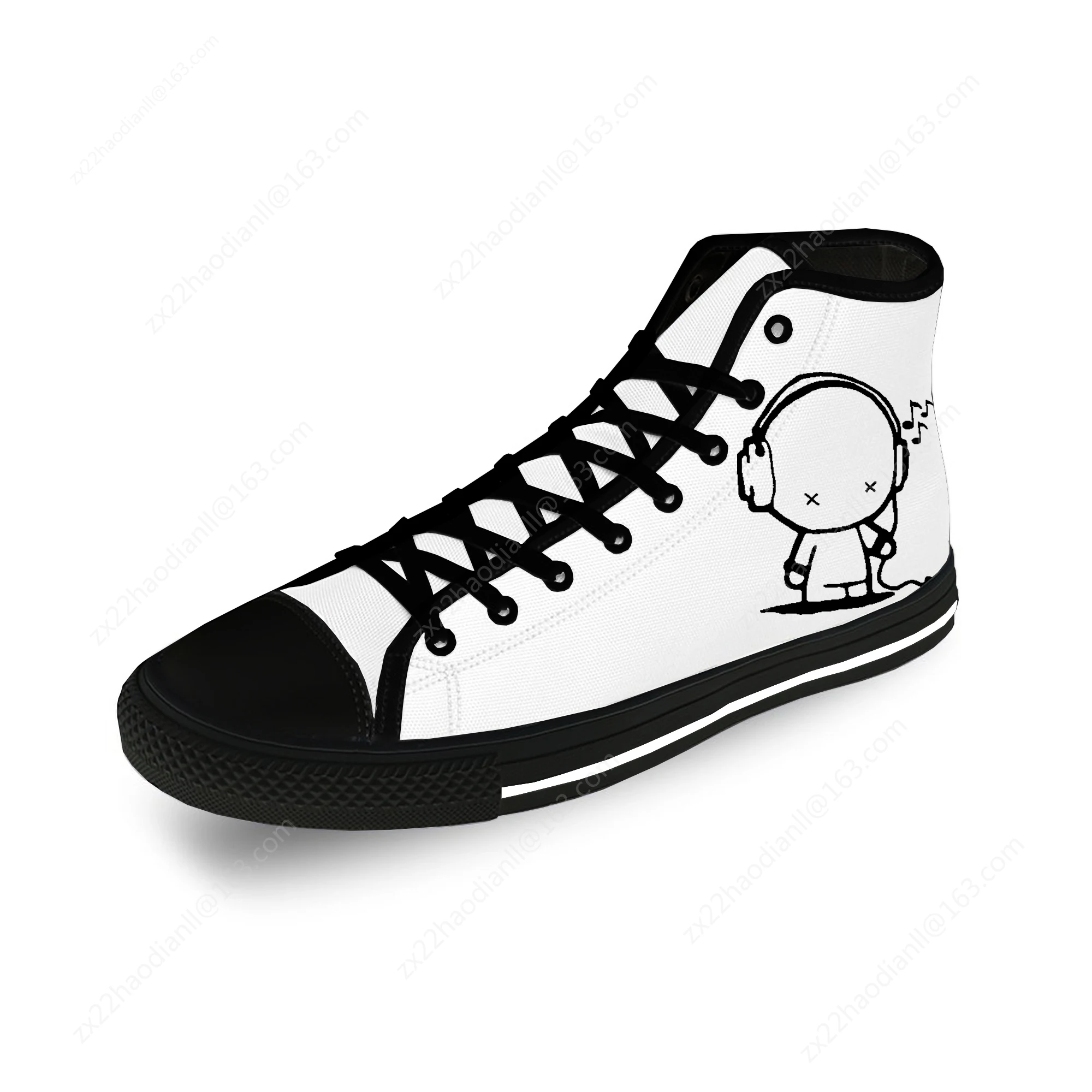 Headset Cartoon Music Rock Cool Casual Cloth Fashion 3D Print High Top Canvas Shoes Men Women Lightweight Breathable Sneakers