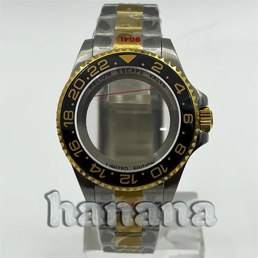 Двухцветный золотой и серебряный корпус для дайвинга NH35 43 мм с браслетом из сапфирового стекла в сочетании с механизмом NH34 NH35A Miyota 9015 PT5000