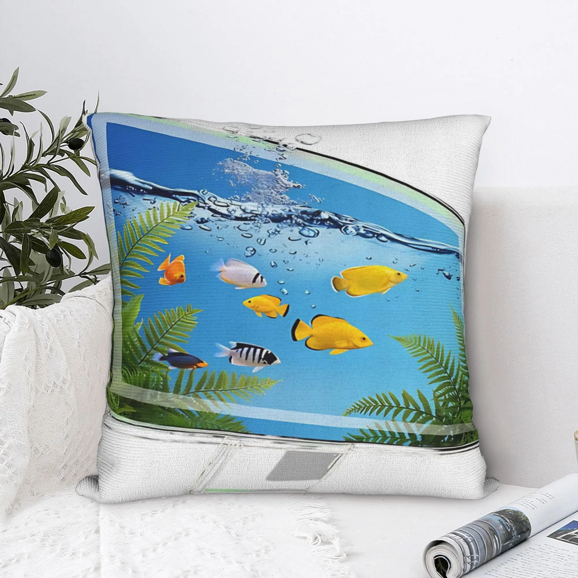 Retro Futuristic Aquarium Screen  Square Pillowcases Polyester Bed Car Frutiger Aero Cushion Cover Decorative Pillowcase 45*45