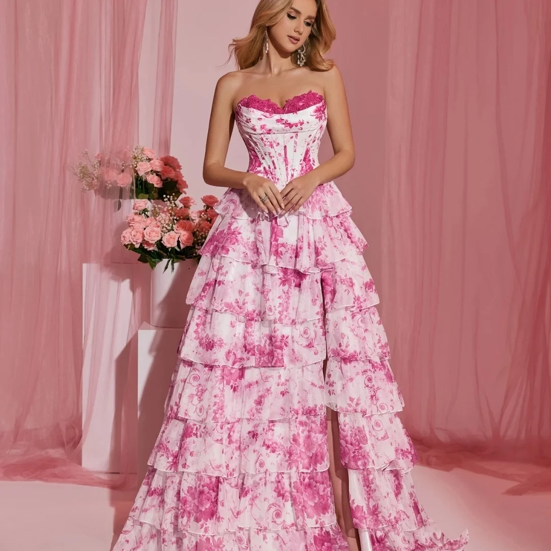 

Pink Sweetheart Tiered Long Bespoke Occasion Gown Evening Dresses Prom Pastrol Unisex Jersey Retro Dubai Saudi Arabic Customized