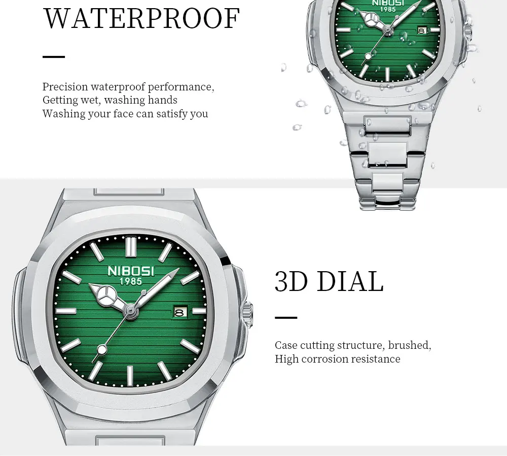 2 قطعة NIBOSI ساعات مربعة فاخرة للمرأة مضيئة مقاوم للماء تاريخ السيدات ساعة أنيقة المرأة ساعات كوارتز ساعات الإناث #4