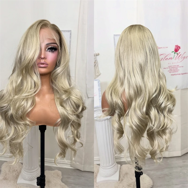 

13x4 Свободная часть Ombre Платиновый блондин HD Прозрачный парик фронта шнурка 28 дюймов Длинный свободный волнистый женский парик Косплей Ежедневный парик для вечеринок