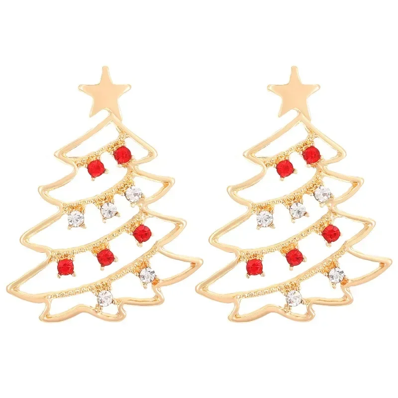 Christmas Colored Zircon Christmas Tree Simple and Fashionable Women\'s Earrings Creative Jewelry Holiday Gift