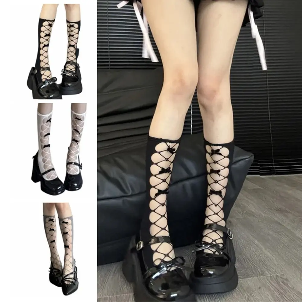 الألفية الإبداعية JK الدانتيل متابعة جوارب الجوف خارج فتاة حار نمط الدانتيل Bowknot جوارب شبكة صيد السمك منتصف جوارب أنبوبية الإناث