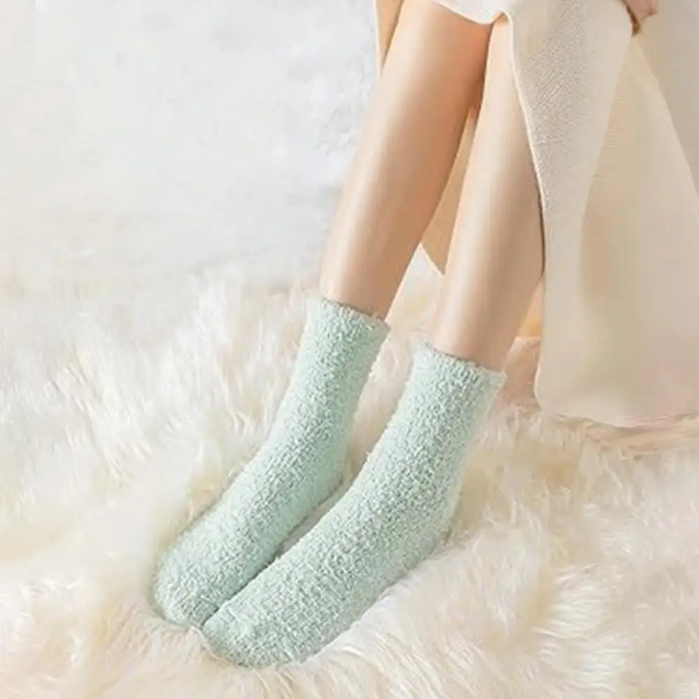 6 Pairs Thickened Plush Socks Winter Solid Color Fuzzy Socks Soft Breathable Footwear Coral Fleece Sleeping Socks for Winter