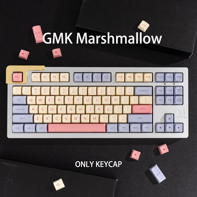 Gmk marshmallow  128キーxdaプロファイルpbtキーボード用キーキャップ昇華型,メカニカルキーボード用の英語のパーソナライズされたパーソナリティキャップ61/64/68