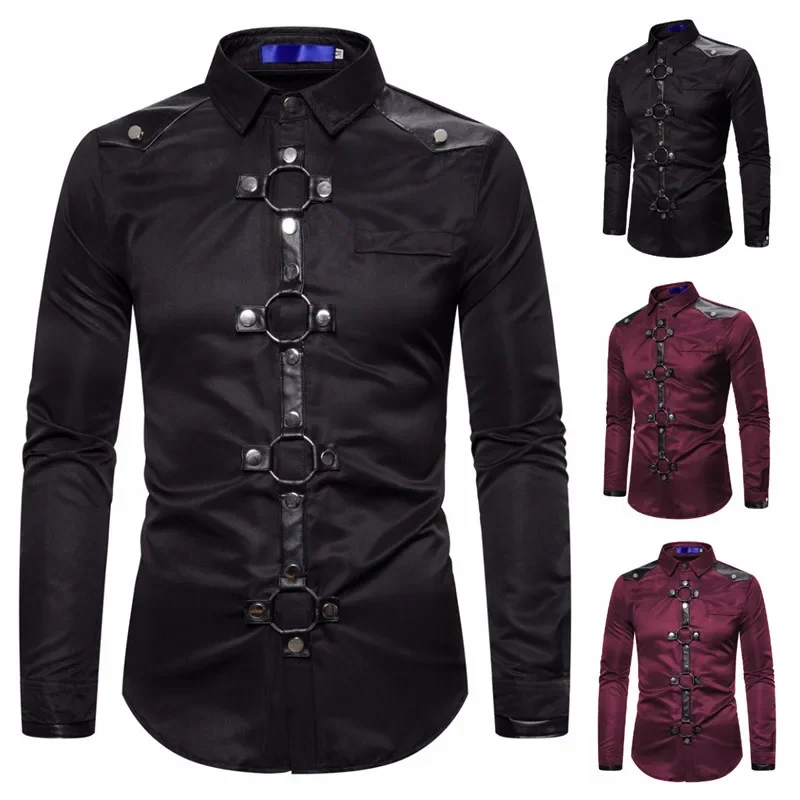 

2023 Autumn/Winter Dark New Men's Gothic Style Rivet Fashion Casual Long Sleeve Shirt