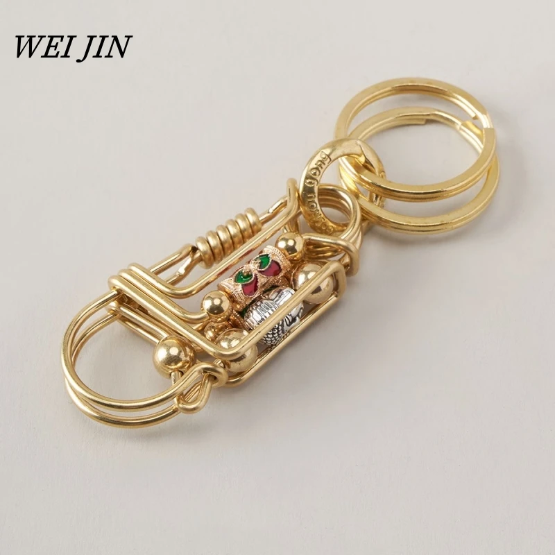 Brass Keychains ,3 Layers Copper Wire Car Key Ring, Engraved Buddha Statue , Backpack Outdoor Mechanical Style Men Trinket