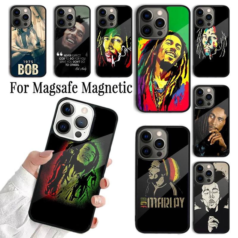 Coque Phone Case For iPhone 16 15 14 13 12 Mini 11 Pro Max Plus Magsafe Magnetic Wireless Charging Cover Reggae Bob Marley