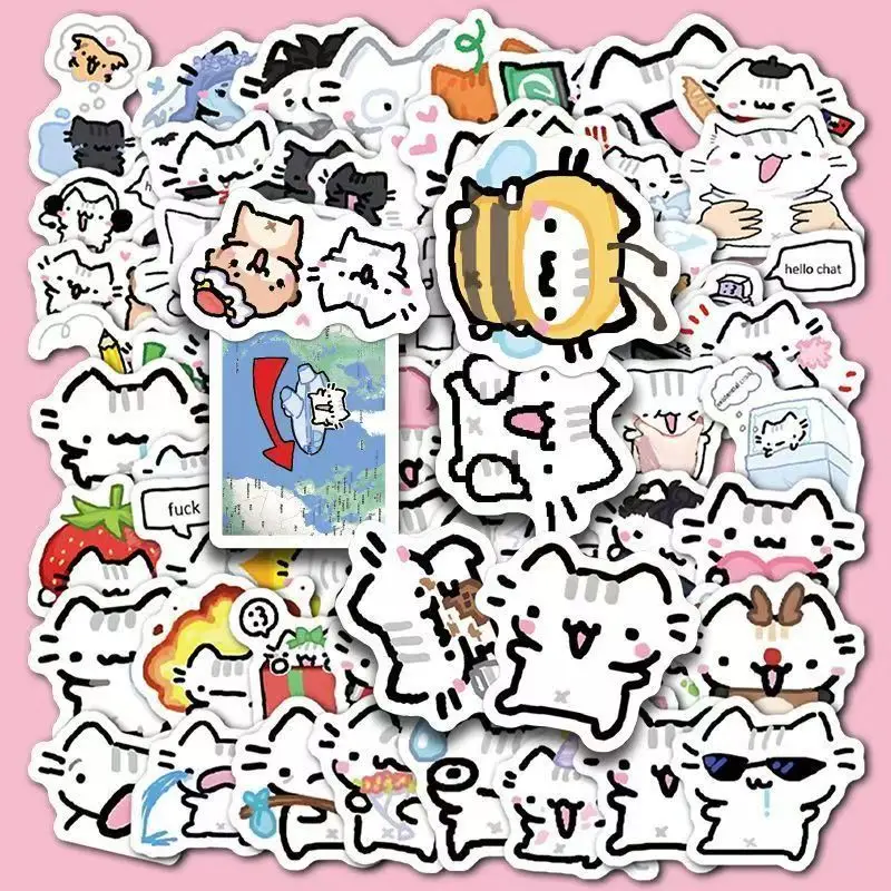 100 قطعة من ملصقات ميمي القطط اللطيفة، قطة الريحان، دفتر ملاحظات مزخرف كوري لطيف وملصقات حساب يدوية #1
